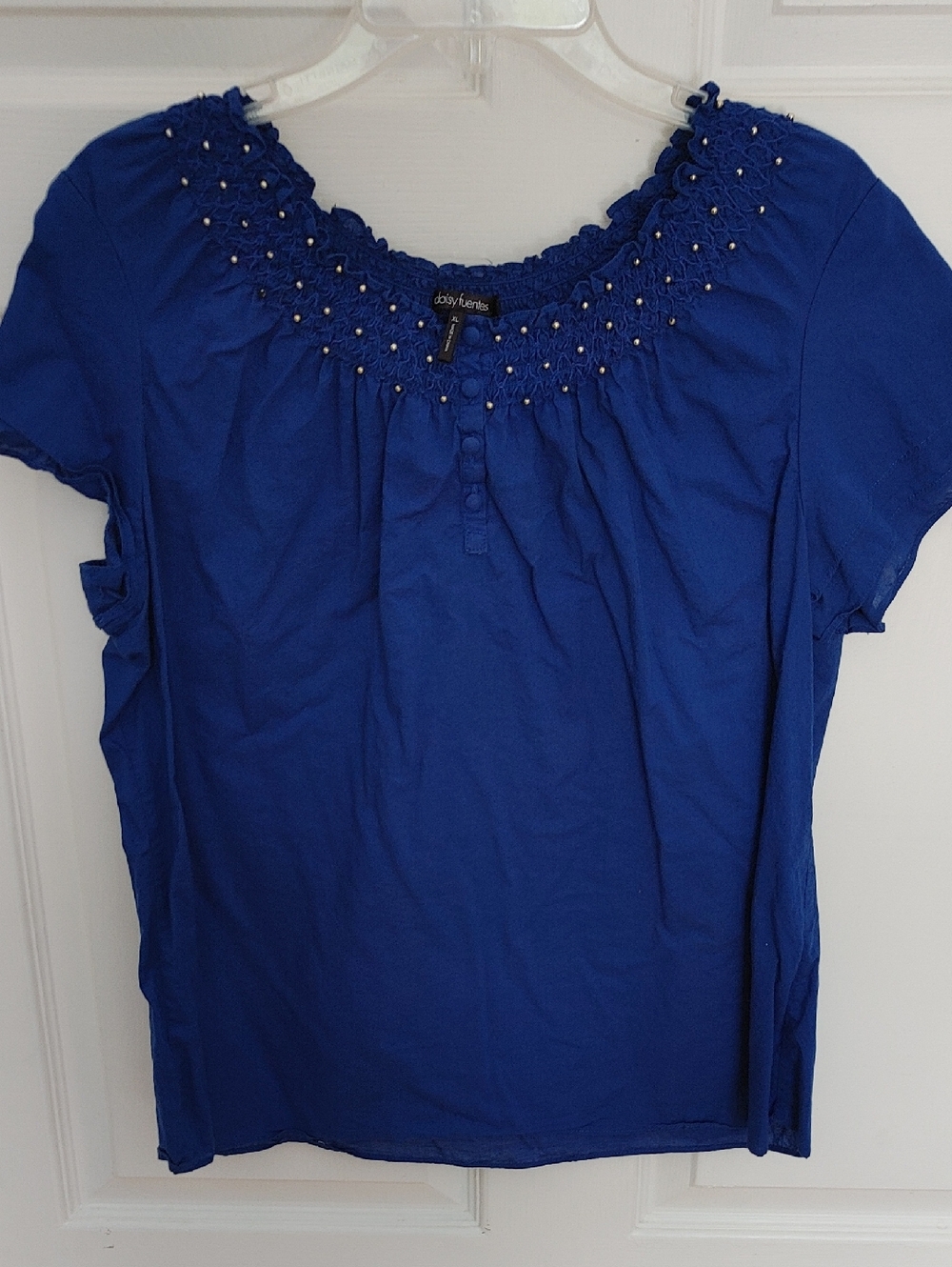 Daisy Fuentes Royal Blue Short Sleeve Smocked Neck Top